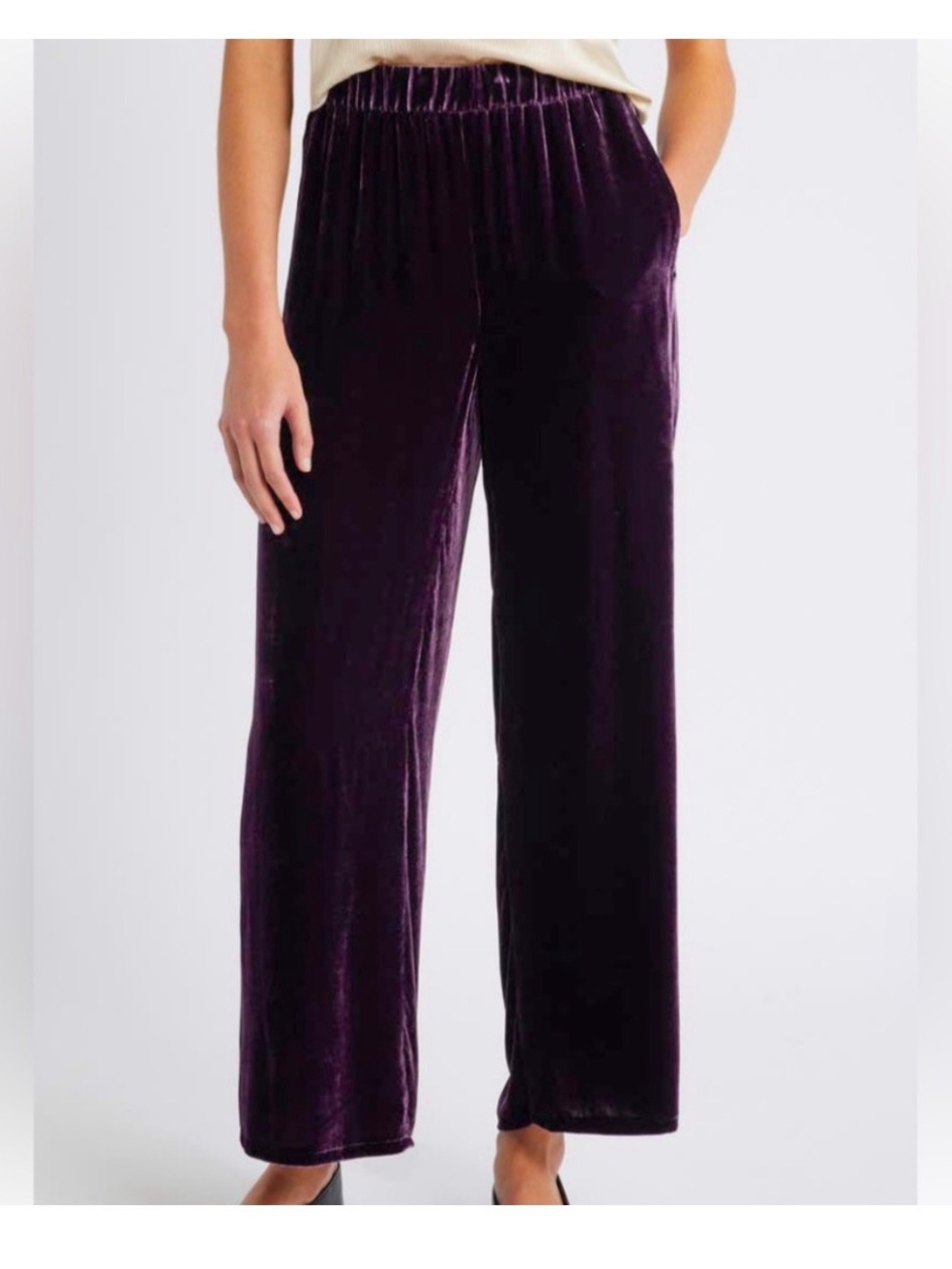 Eileen Fisher Crushed Velvet Straight-Leg Pants Purple Silk Blended Size PS